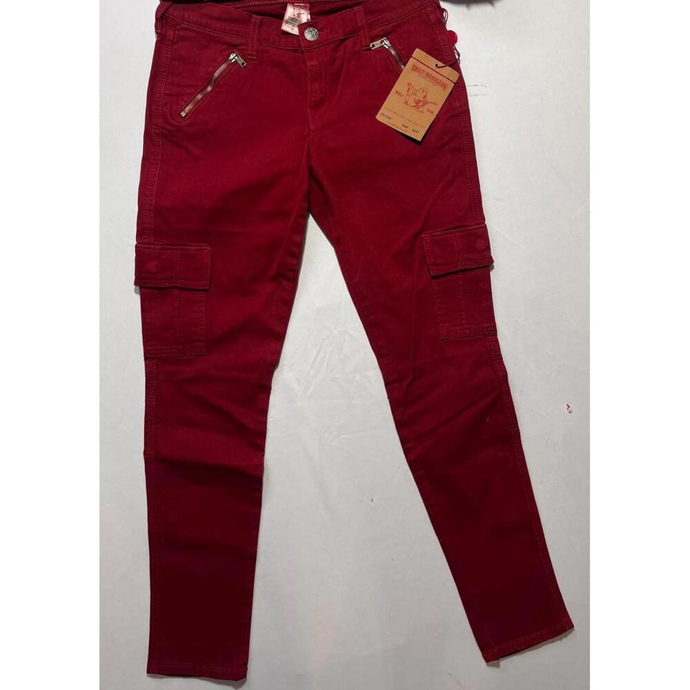 True Religion Casey Men’s Pants 30x28 Red Cargo Twill Zip Pocket NWT